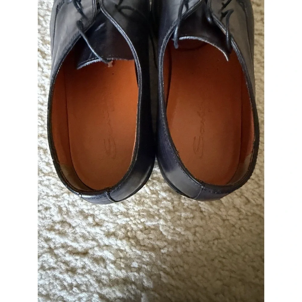 Santoni Black Leather Derby Lace Up Dress Shoes‎ Men's Size 7.5 Almond Toe